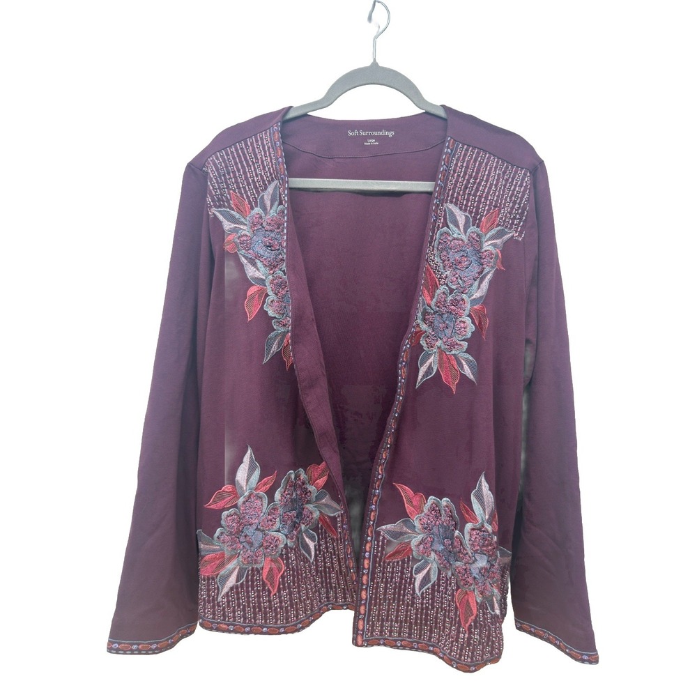 Soft Surroundings Embroidered Beaded‎ Long Sleeve Open Front Large Boho #43